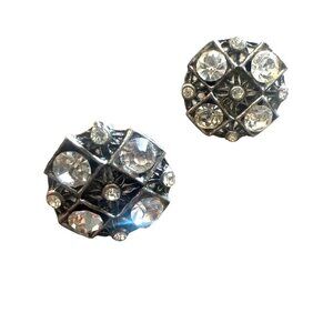 Vintage Silver Tone Czech Glass Screwback Earrings . .